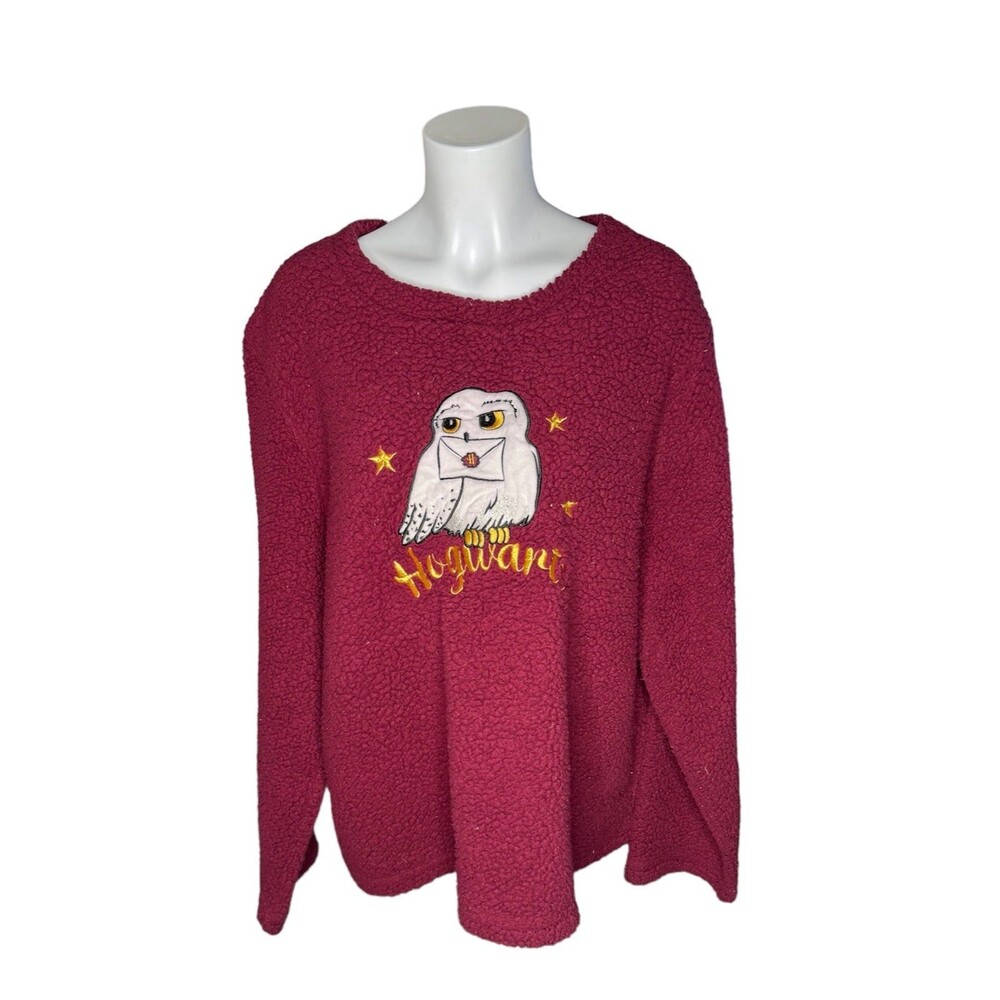 Harry Potter Sherpa Pajama Top Sweater Burgundy Hedwig Hogwarts Womens 2X
